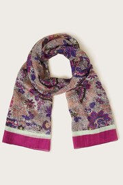 Monsoon Purple Elodie Floral Print Silk Scarf - Image 1 of 2