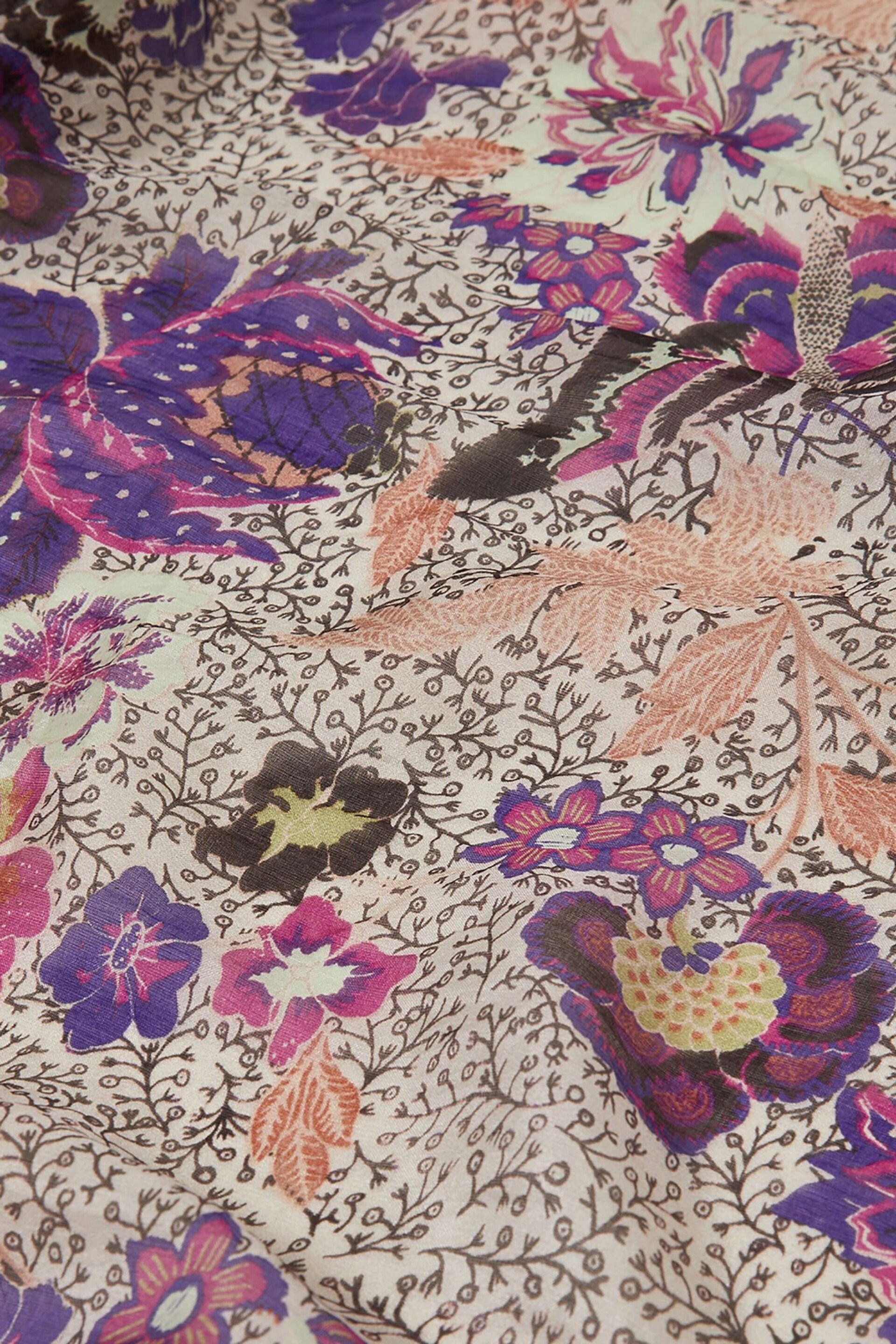 Monsoon Purple Elodie Floral Print Silk Scarf - Image 2 of 2