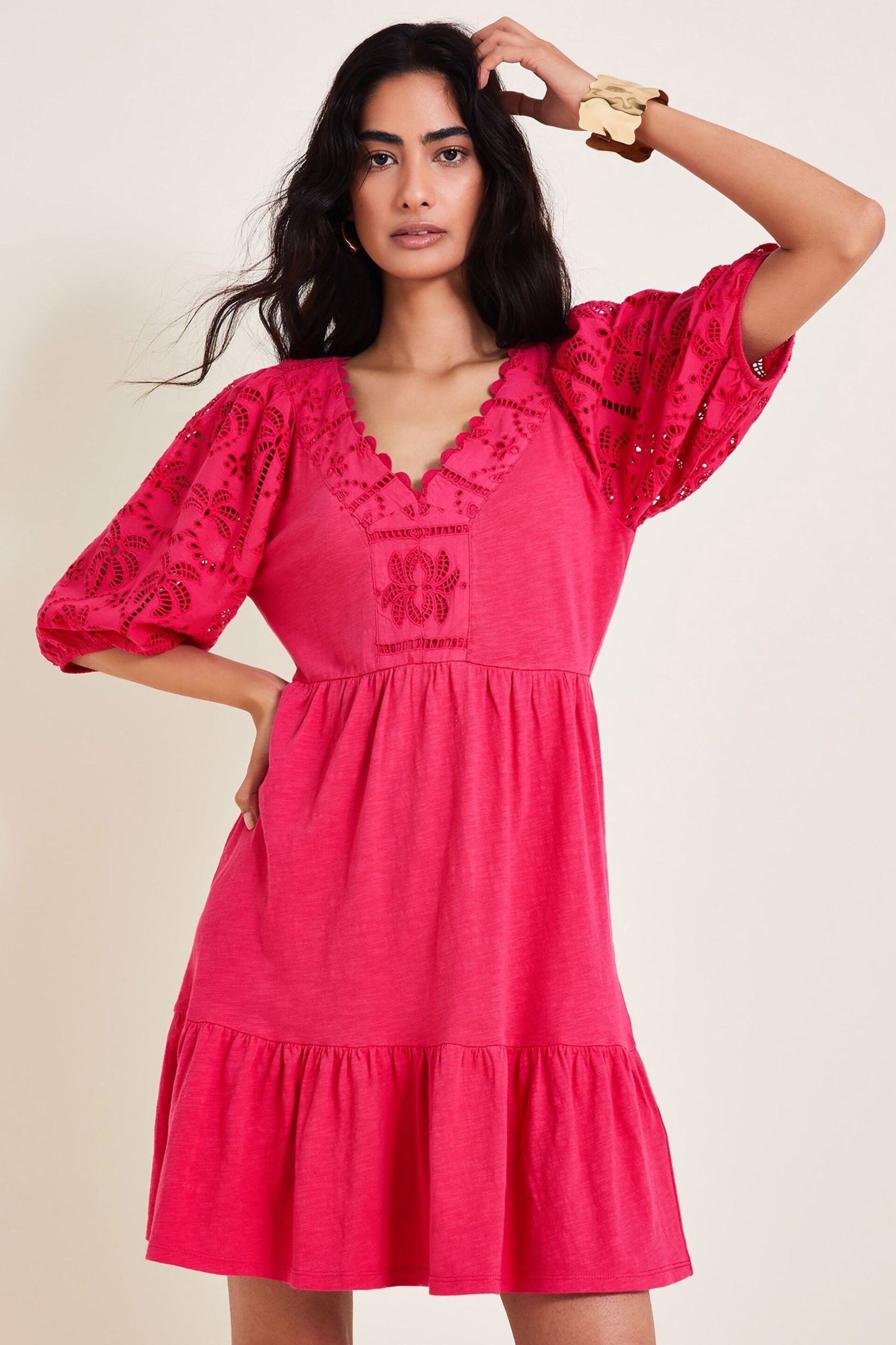 Monsoon Pink Skye Schiffli Dress - Image 3 of 6