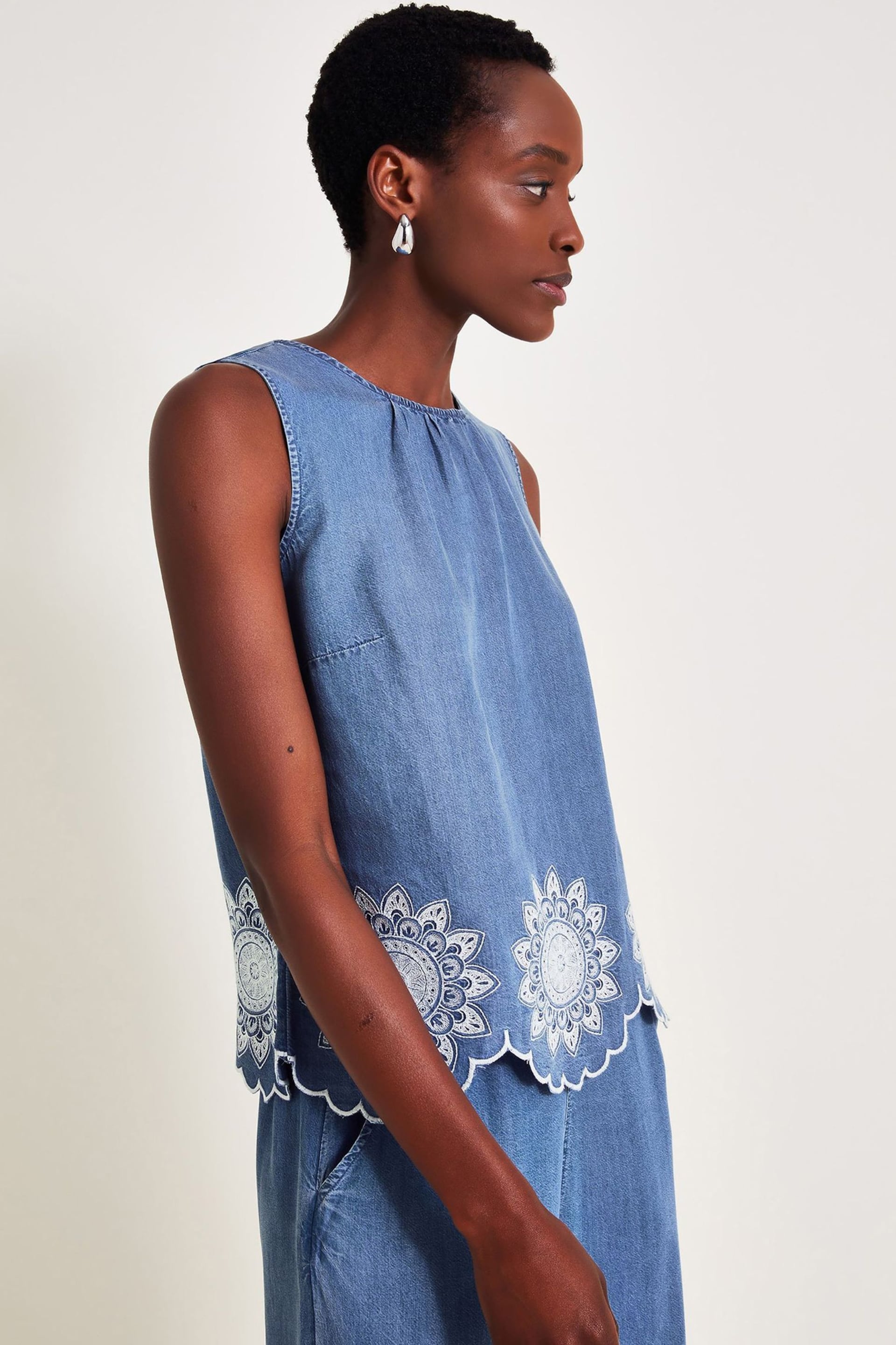 Monsoon Blue Talia Embroidered Top - Image 3 of 6