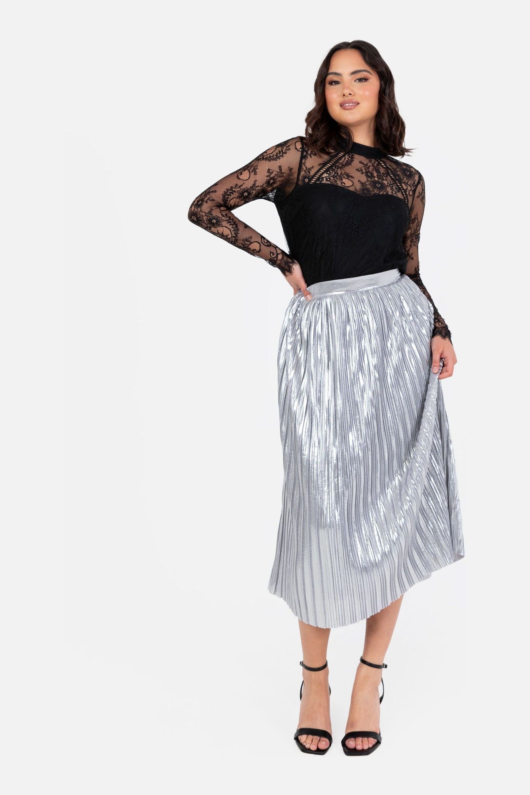 Lovedrobe Pleated Metallic Midi Skirt