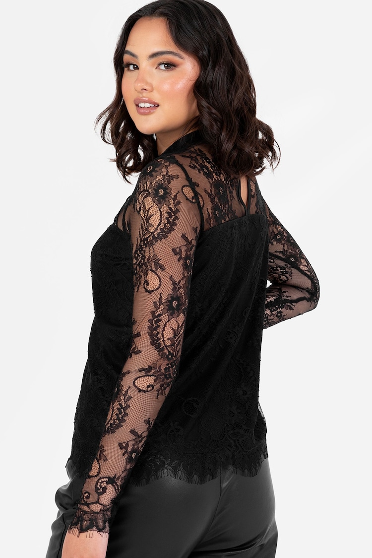 Lovedrobe High Neck Lace Trimmed Black Top - Image 6 of 6