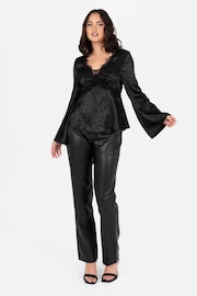 Lovedrobe Spot Print Satin Long Sleeve Lace Trim Black Top - Image 3 of 4