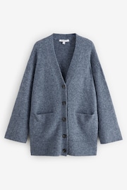 Chambray Blue Relaxed Fit Oversized Longline Button Knitted Cardigan - Image 5 of 7