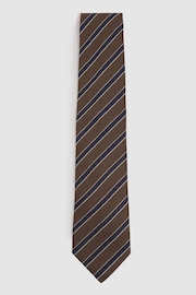 Reiss Tobacco/Navy Aruttas Textured Striped Tie - Image 1 of 5