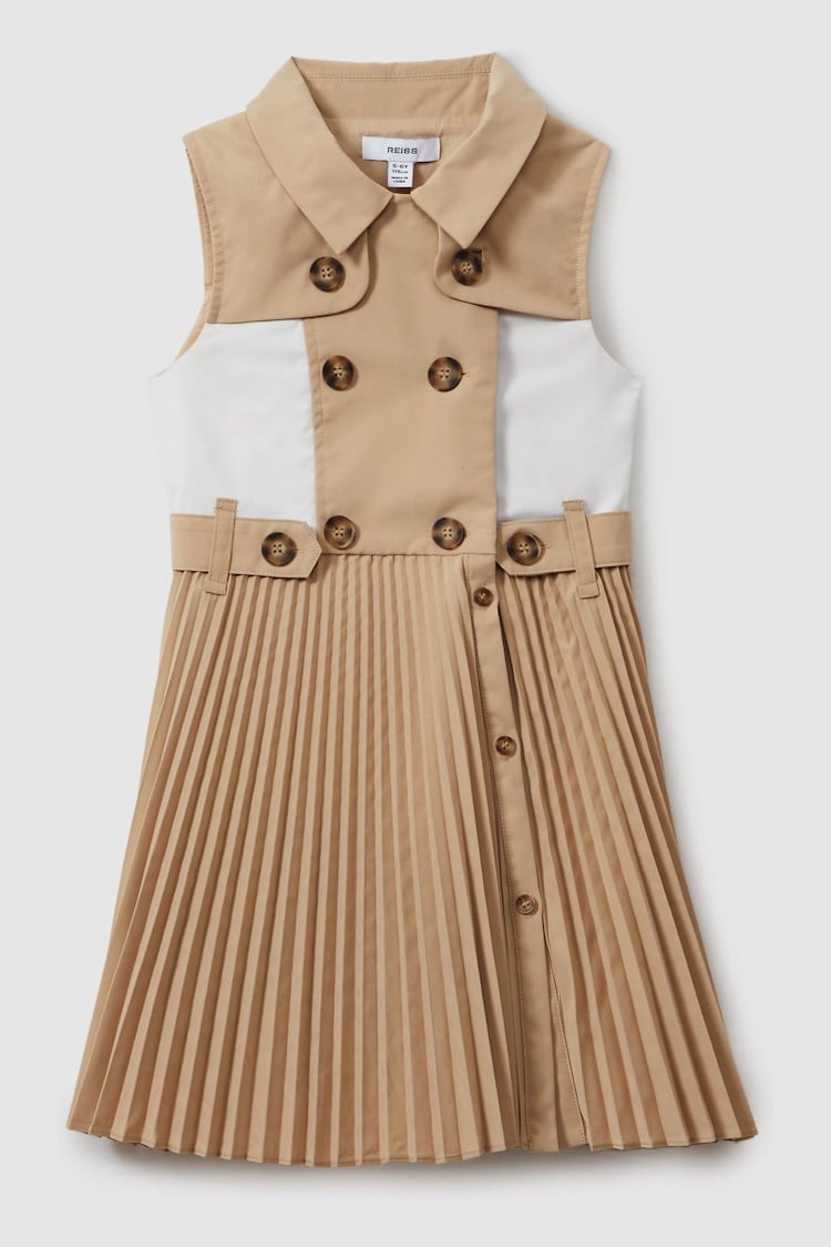 Reiss Camel Georgina Teen Pleated Button-Front Dress - Image 1 of 4