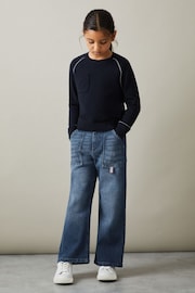 Reiss Blue Neena Contrast Trim Wide Leg Jeans - Image 3 of 4