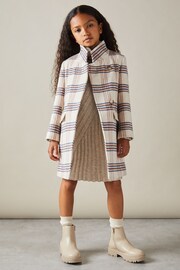 Reiss Brown Claude Wool Blend Checked Asymmetric Funnel Neck Coat - Image 3 of 4