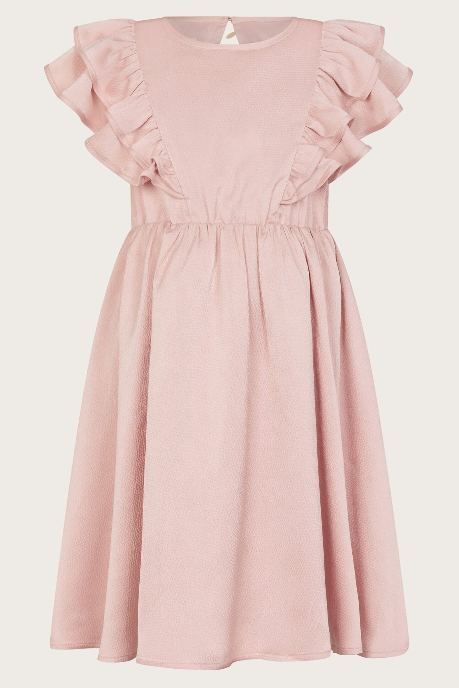 Monsoon Pink Satin Ruffle Sleeve Dress - Image 1 of 3