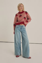 Pink Strawberry Patterned Knitted Crew Neck Jumper - Image 3 of 6