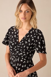 Ro&Zo Black Ditsy Floral Print Flutter Sleeve Midi Dress - Image 2 of 4