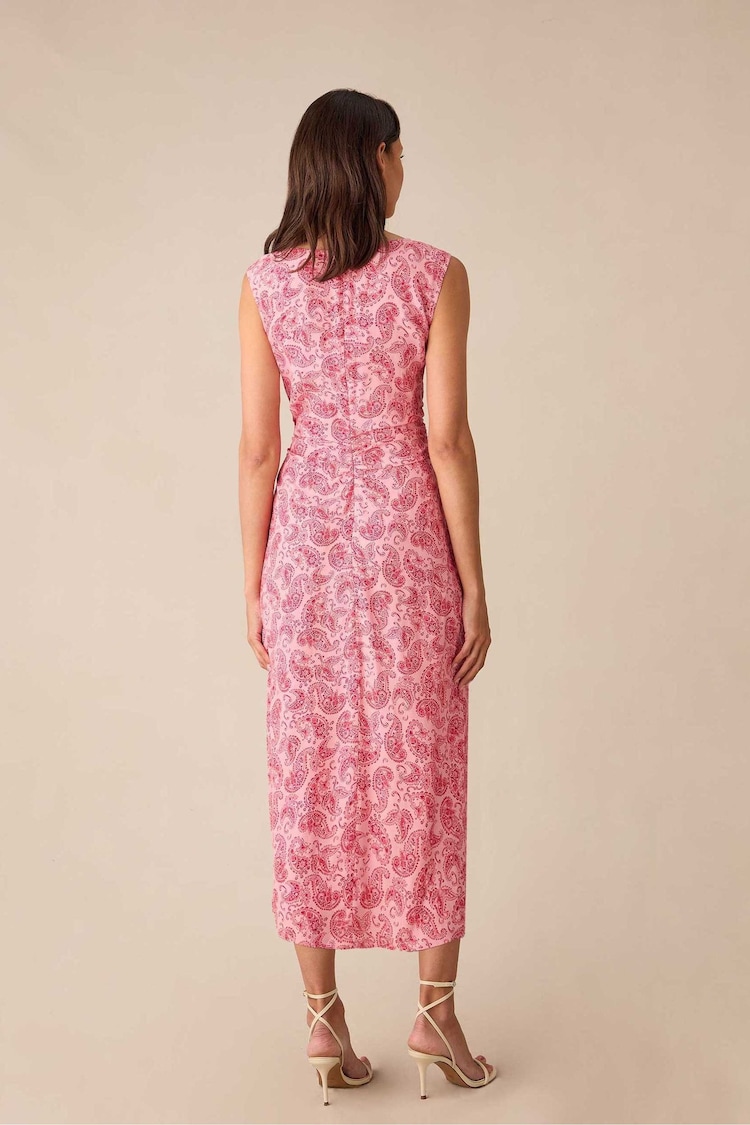 Ro&Zo Pink Petite Paisley Ruched Front V-Neck Midi Dress - Image 4 of 4