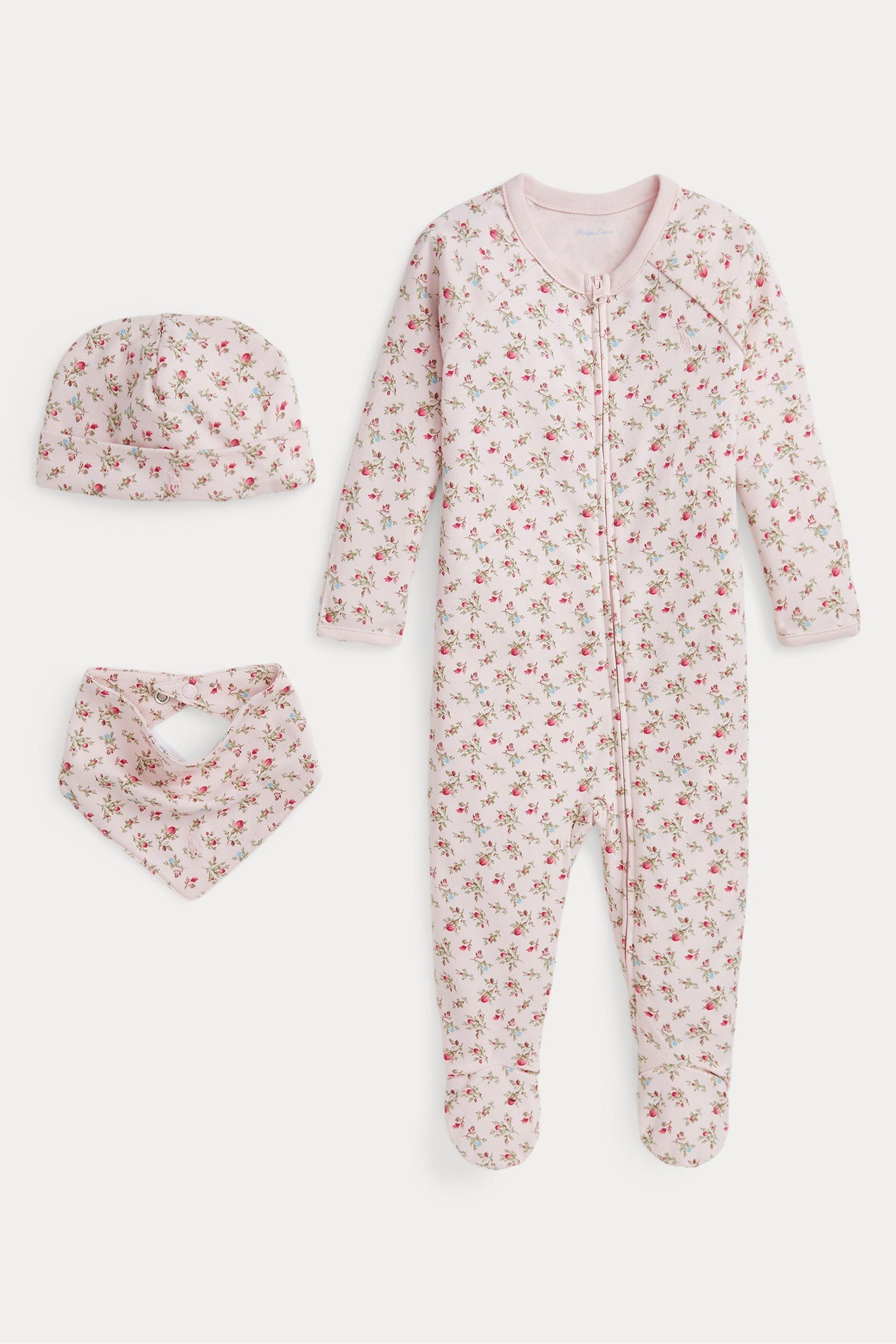 Buy Polo Ralph Lauren Baby Pink 100 Cotton Romper Hat and Bib Gift Set from the Next UK online shop