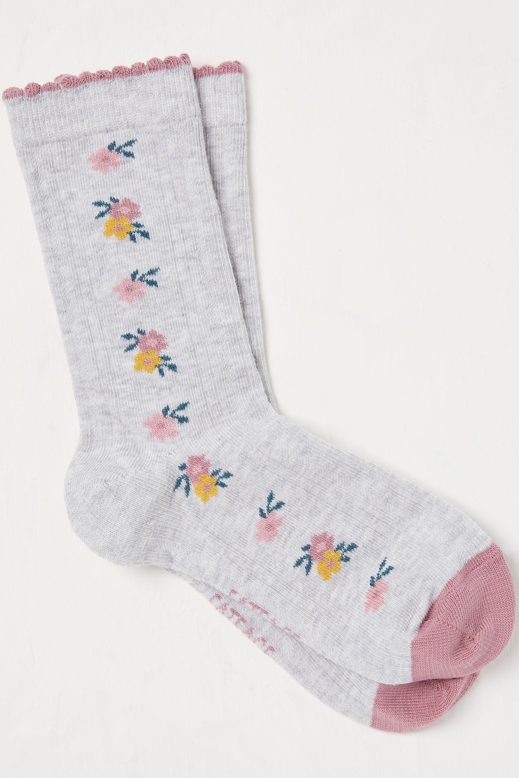 FatFace Grey Floral Kids' Socks 1 Pack - Image 1 of 2