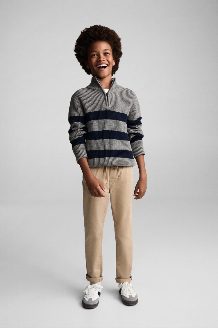 Mango Grey Striped 1/4 Zip Neck Jumper - Image 2 of 7