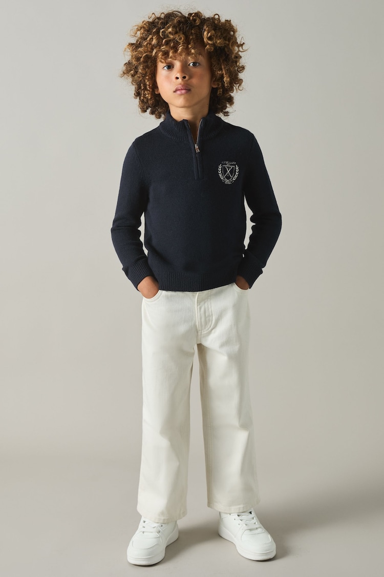 Reiss Navy Mathieu 9-13 yrs Embroidered Jumper with Cashmere Wool and Cotton - Image 1 of 4