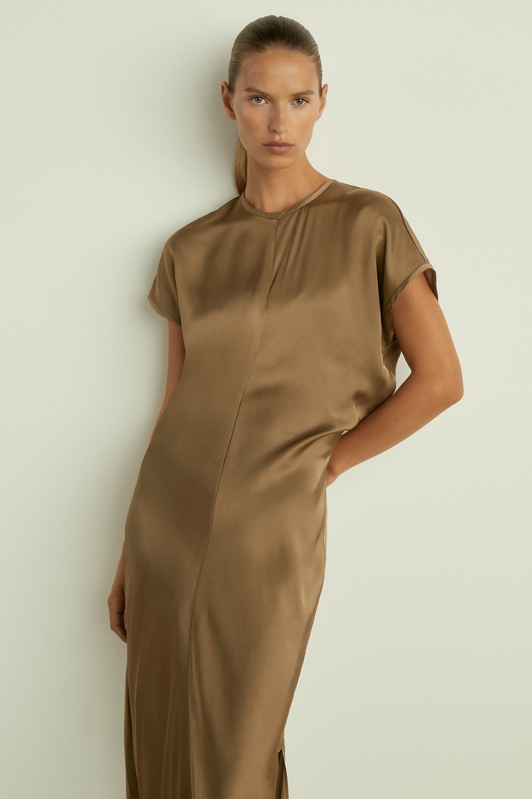 Khaki satin mini dress best sale
