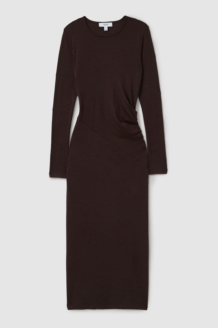 Reiss Berry Sloane Petite Wool Ruche Detail Midi Dress - Image 2 of 7