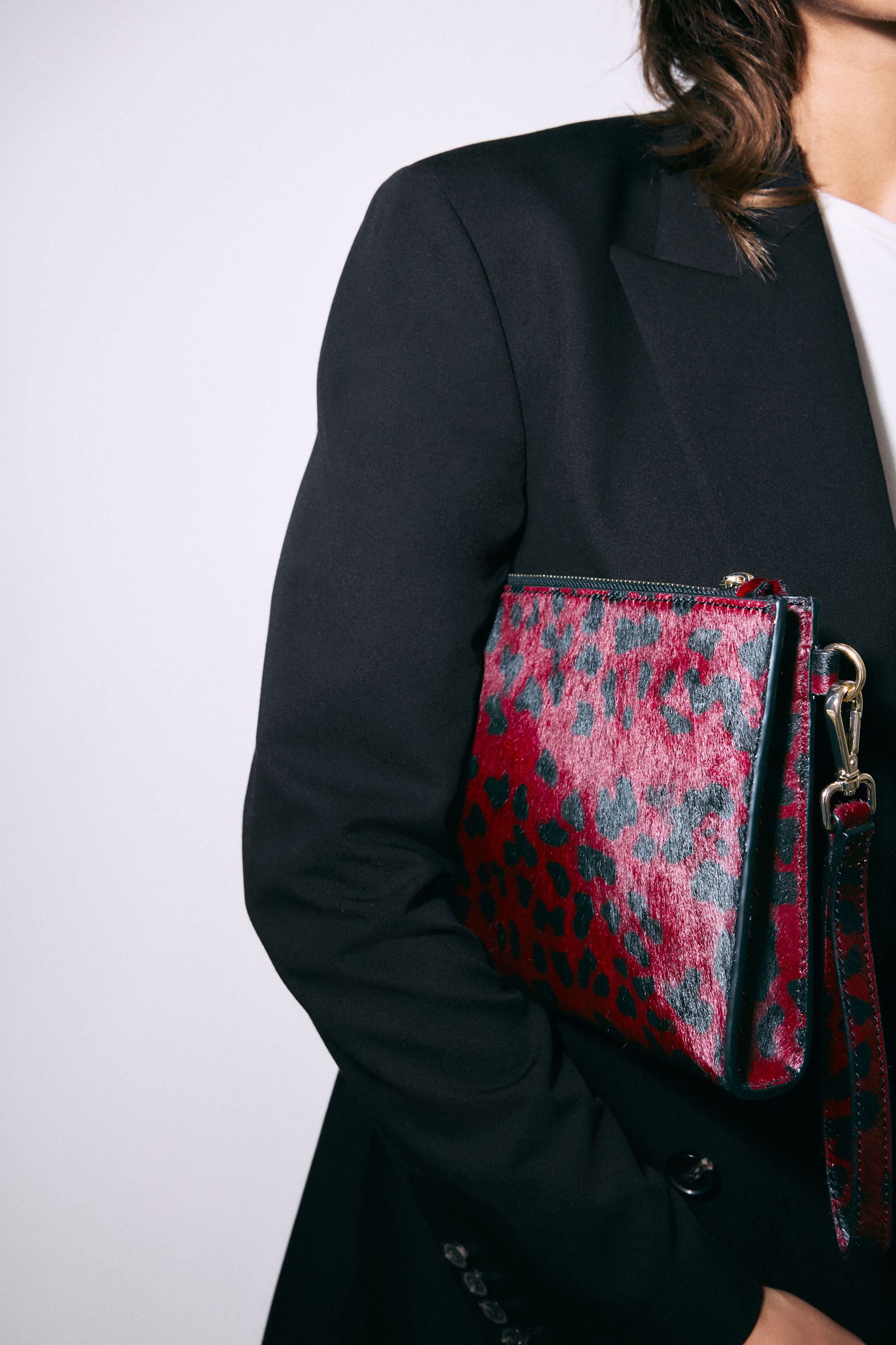 Red Leather Structured Clutch Bag