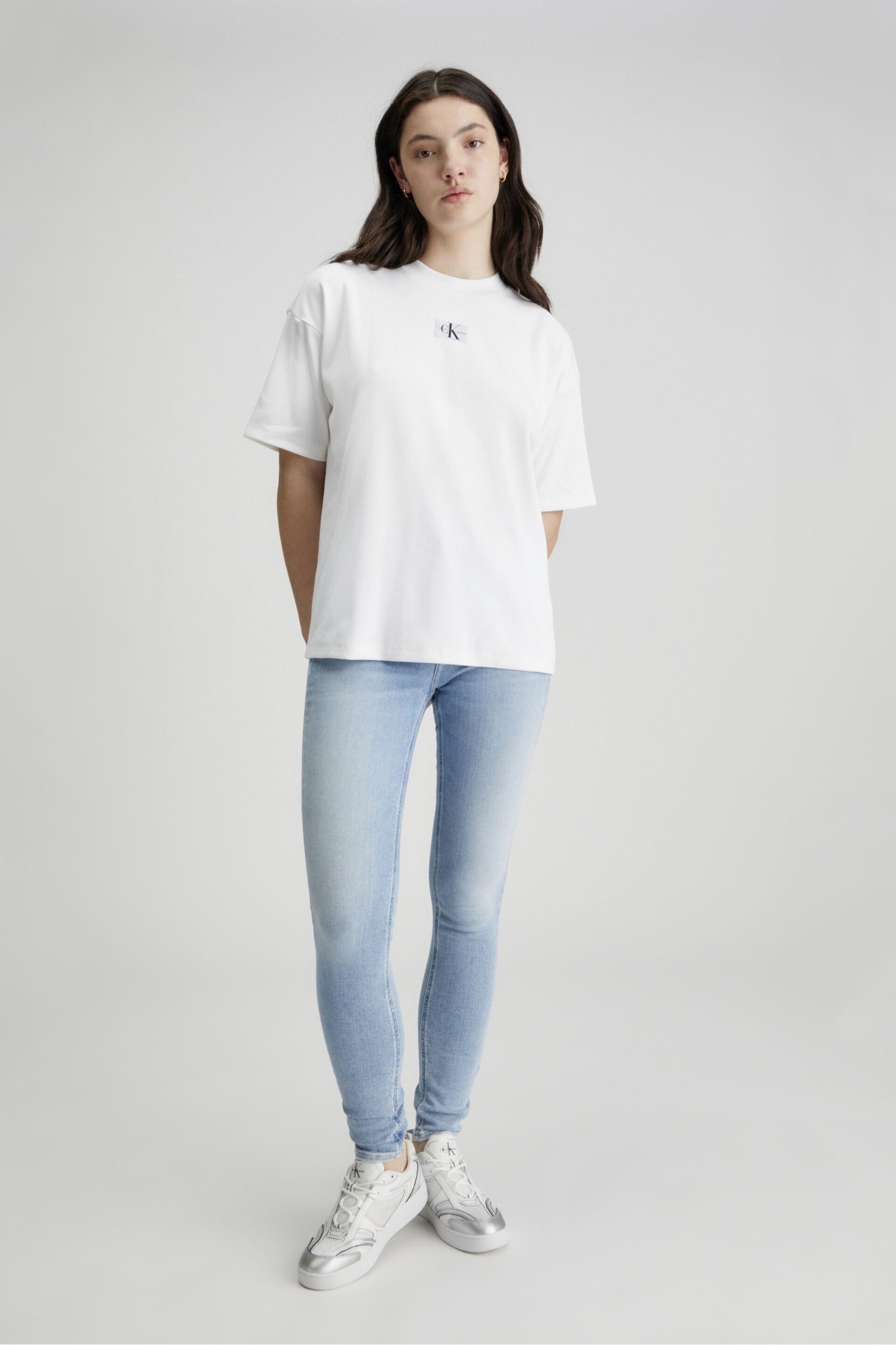 Calvin Klein White Boyfriend Label Rib T-Shirt - Image 1 of 4