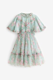 Sage Green Floral Cut Out Mesh Printed Occasion Dress (3-16yrs) - Image 6 of 9