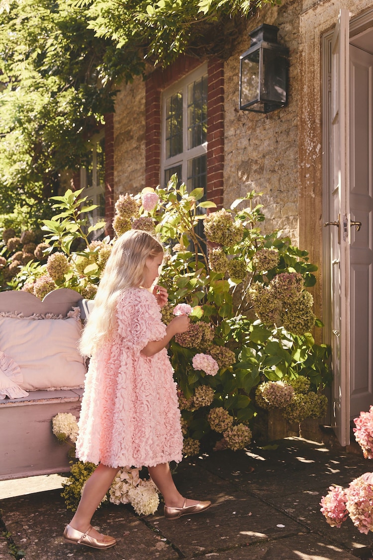 Pink 3D Floral Print Occasion Dress (3-16yrs) - Image 2 of 10