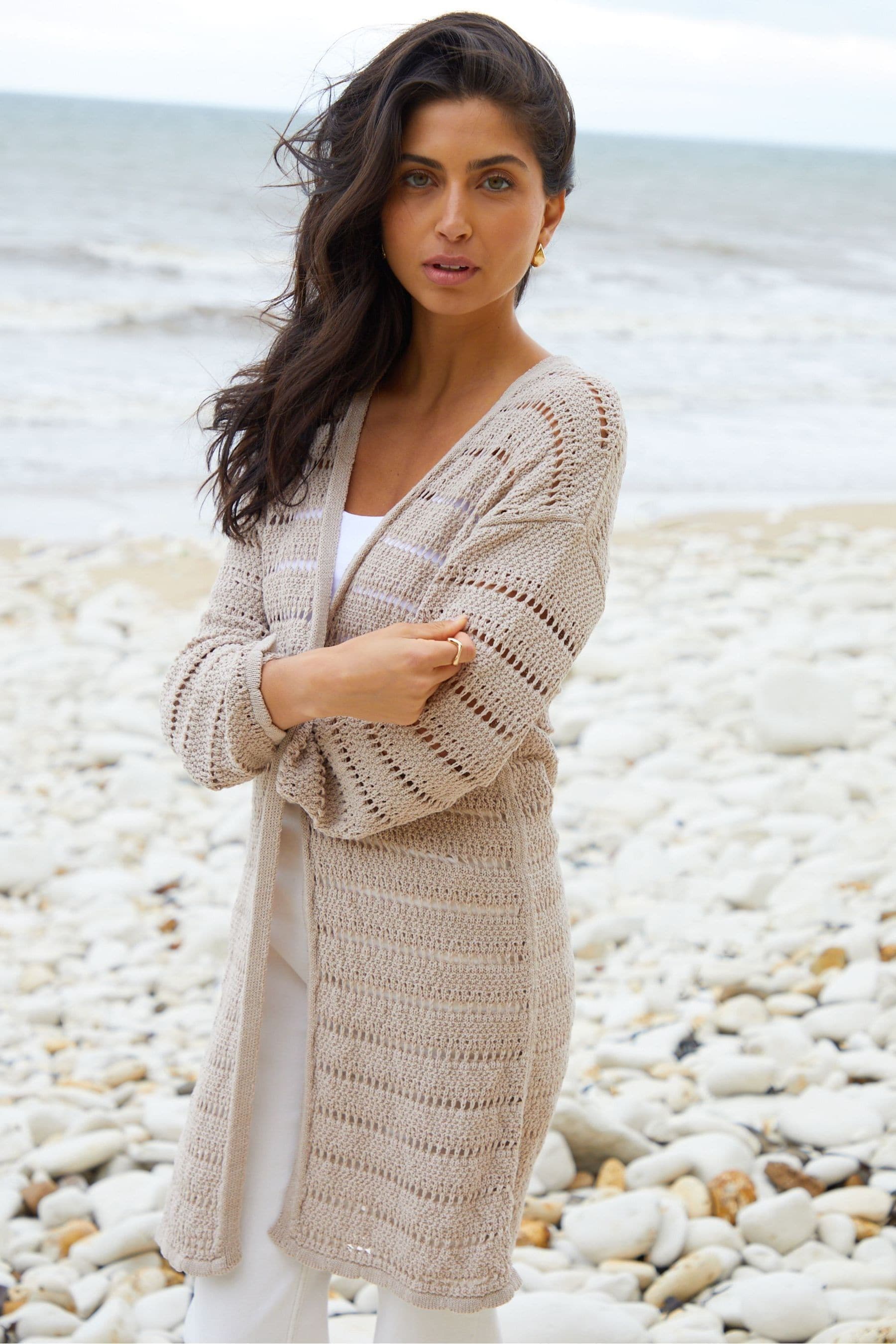 Longline crochet cardigan clearance