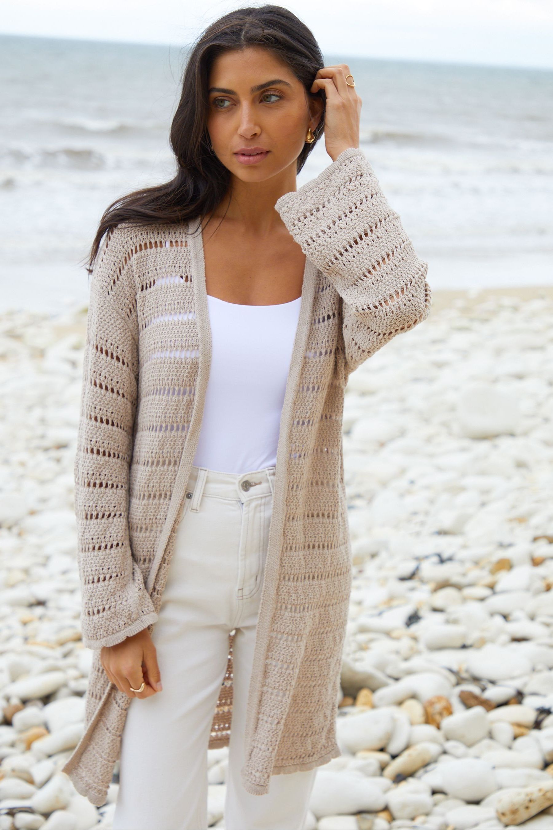 Buy Threadbare Brown Longline Crochet Knit Cardigan from the Next UK online shop