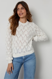 Threadbare White Crew Neck Crochet Knit Jumper - Image 1 of 6