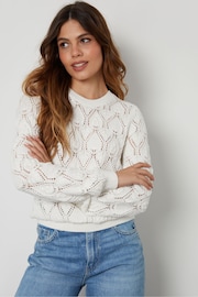 Threadbare White Crew Neck Crochet Knit Jumper - Image 3 of 6