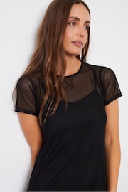 Threadbare Black Sheer Mesh T-Shirt Maxi Dress With Cami Slip - Image 3 of 4