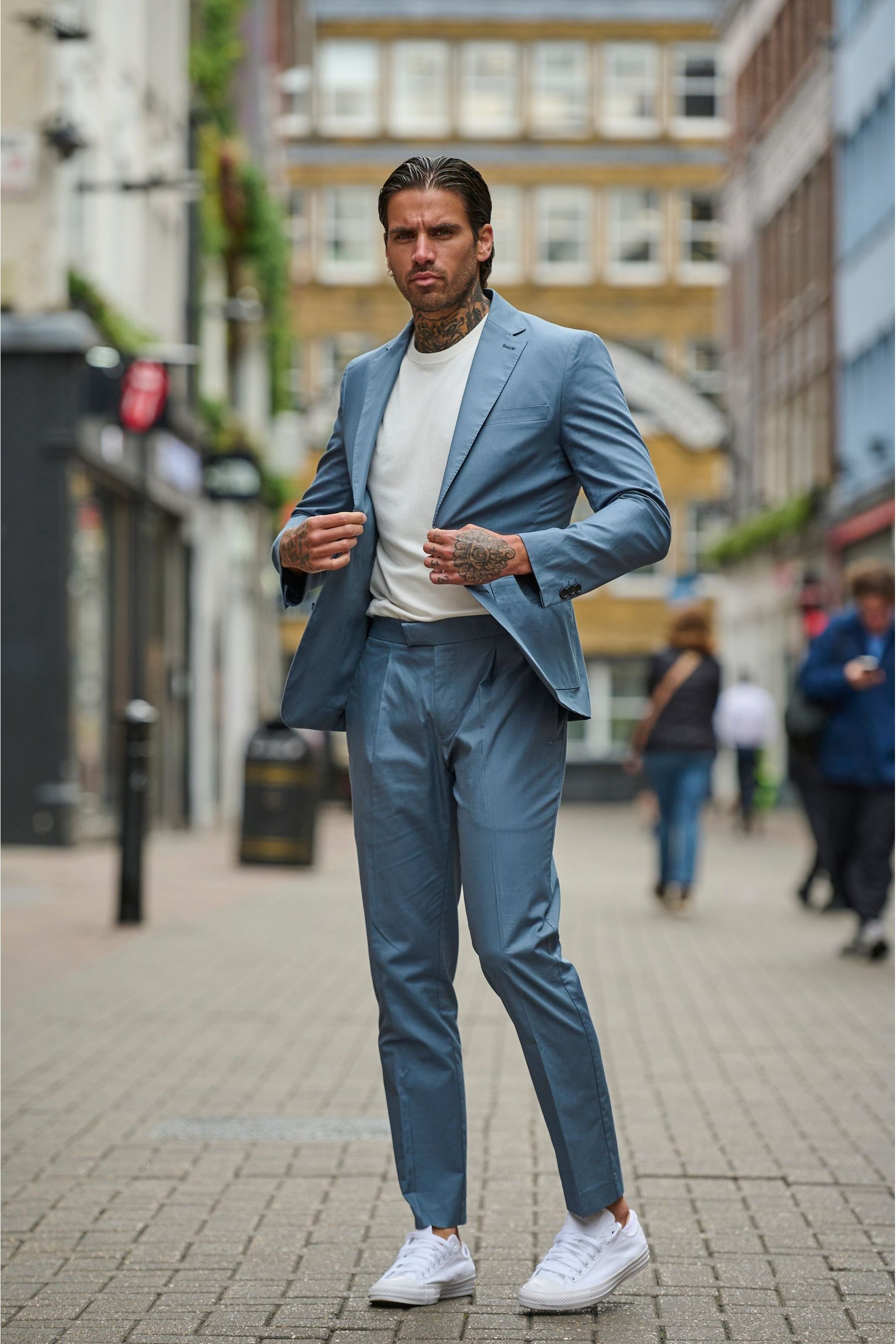 Buy Harry Brown Blue Slim Fit Paper Touch Cotton Single Breasted Suit Blazer from the Next UK online shop