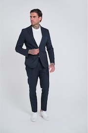 Harry Brown Mid Blue Slim Fit Paper Touch Cotton Single Breasted Suit: Blazer - Image 7 of 11