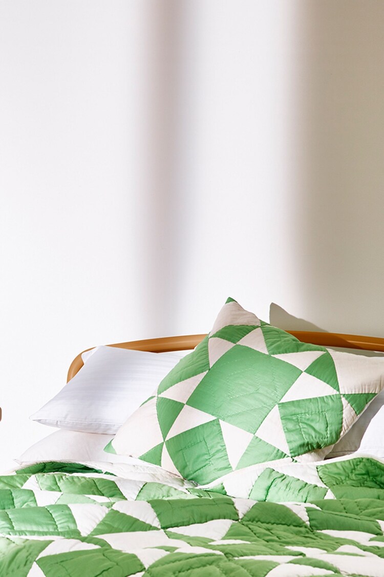 Oliver Bonas Green Kaira Cotton Patchwork Cushion Cover - Image 1 of 3