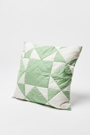 Oliver Bonas Green Kaira Cotton Patchwork Cushion Cover - Image 2 of 3