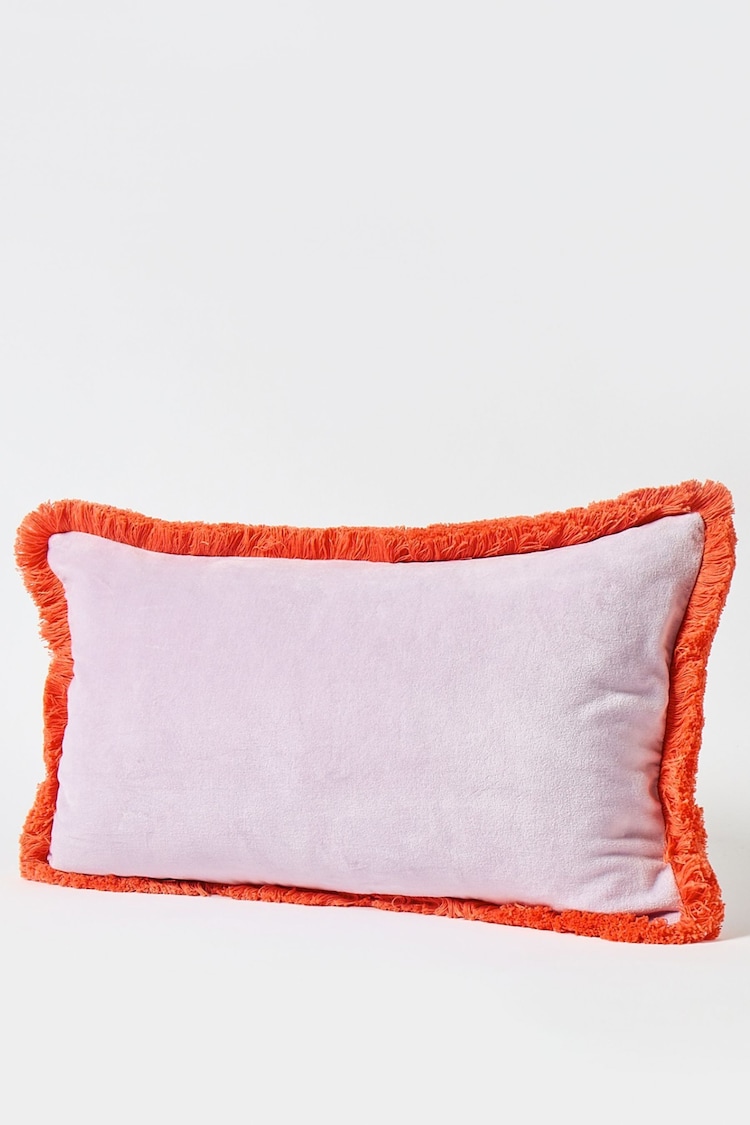 Oliver Bonas Lilac Purple 100% Cotton Issey Velvet Fringed Rectangular Cushion Cover - Image 1 of 3