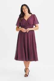 Scarlett & Jo Wine Victoria Angel Sleeve Mesh Midi long Dress - Image 1 of 4