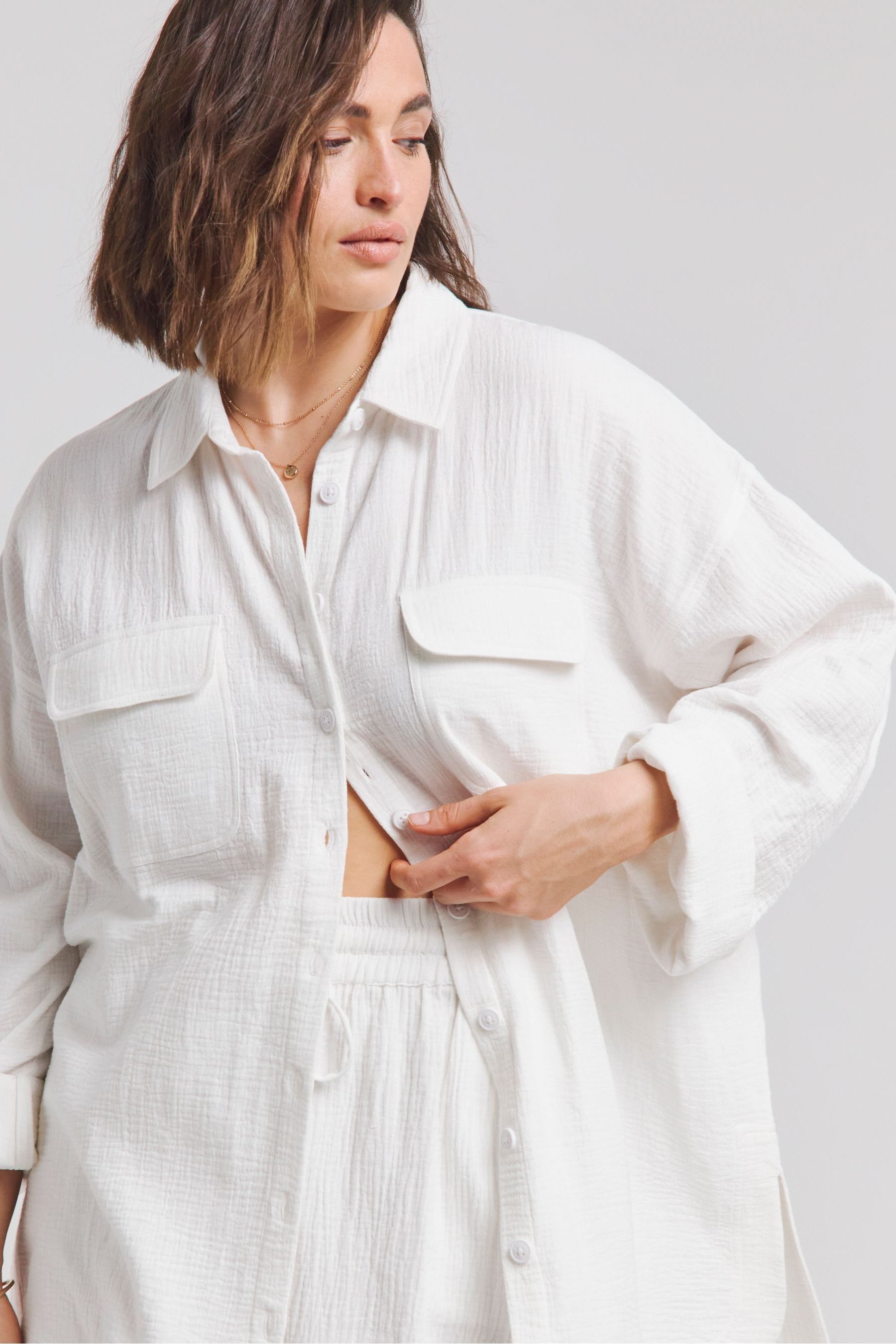 Buy Simply Be White Cheesecloth Double Pocket Oversized 100 Cotton Shirt from the Next UK online shop