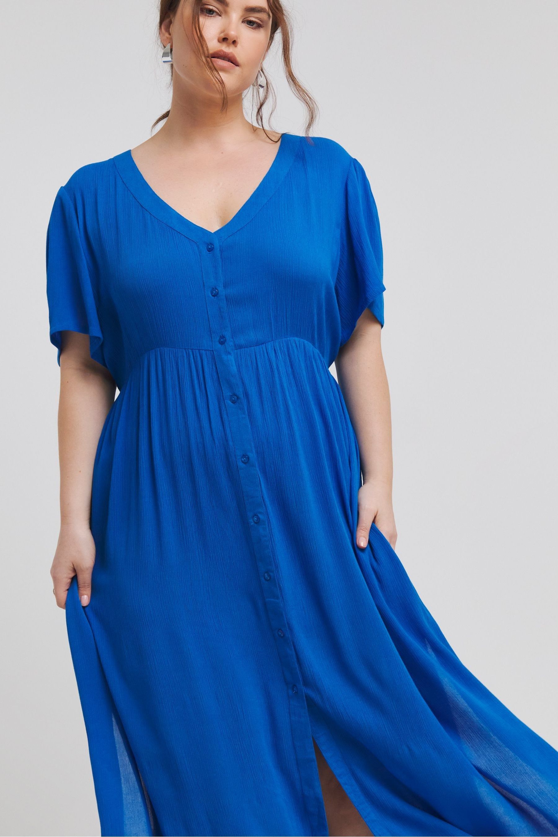 Buy Simply Be Blue Crinkle Button up Maxi Dress from the Next UK online shop