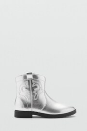 Mango Silver Zip Metallic Western Boots - Image 1 of 4