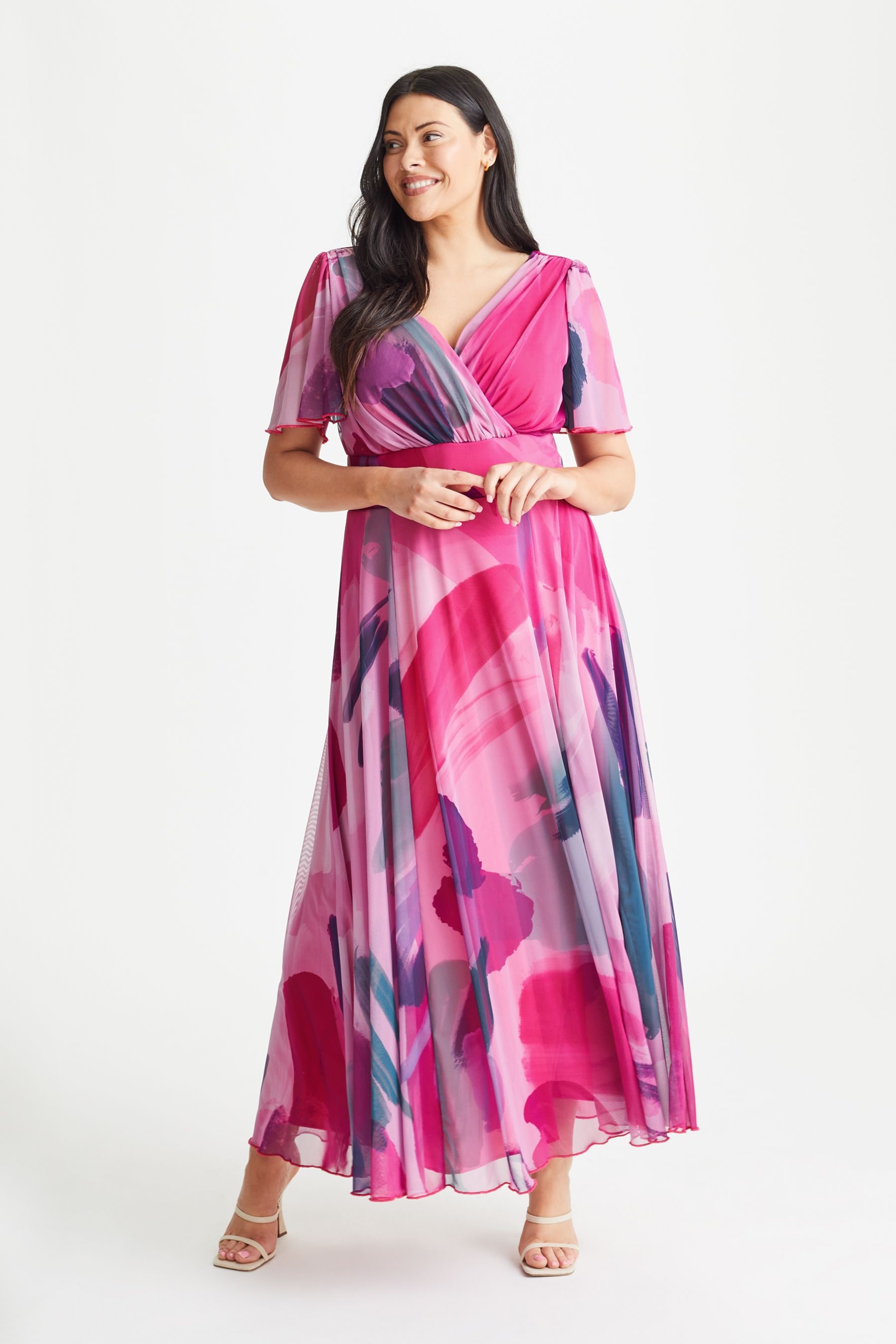 Buy Scarlett Jo Pink Isabelle Angel Sleeve Maxi Dress from Next Luxembourg