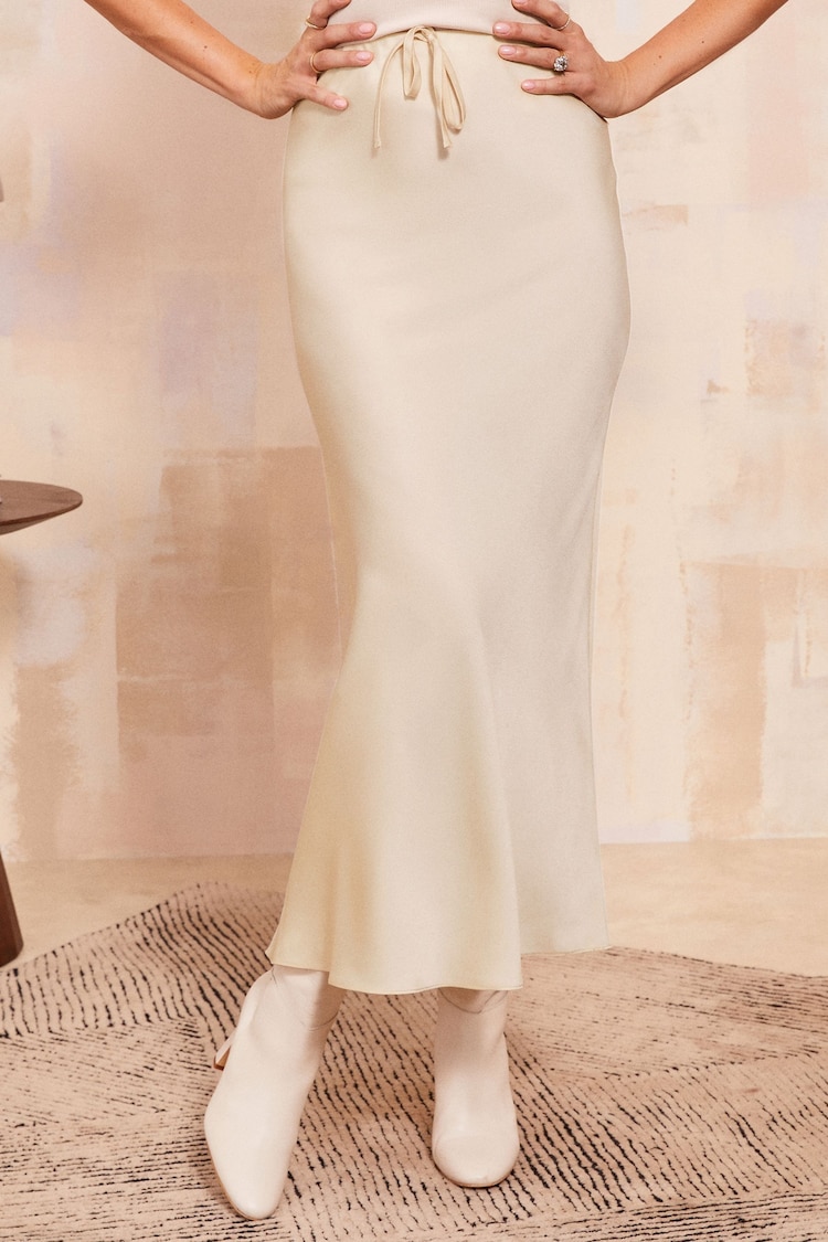 Friends Like These Cream Satin Bias Maxi Skirt With Tie Waist - Image 1 of 4