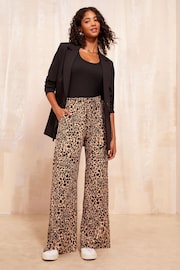 Friends Like These Brown Wide Leg Crinkle Jersey Printed Elasticated Waist Trousers - Image 2 of 4