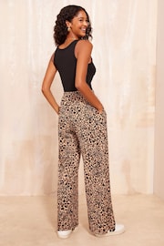 Friends Like These Brown Wide Leg Crinkle Jersey Printed Elasticated Waist Trousers - Image 4 of 4