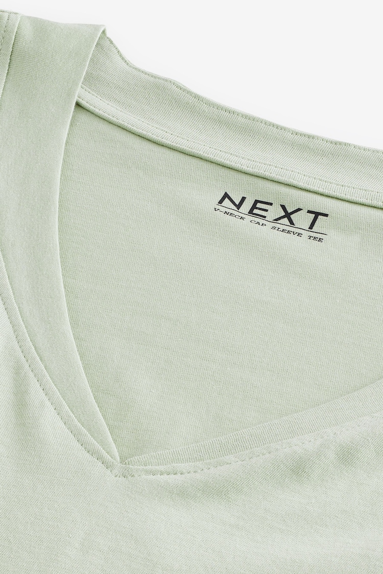 Sage Green V-Neck 100% Cotton Rich Cap Sleeve T-Shirt - Image 3 of 3