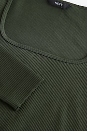 Forest Green Scoop Ribbed Long Sleeve Top - Image 3 of 3