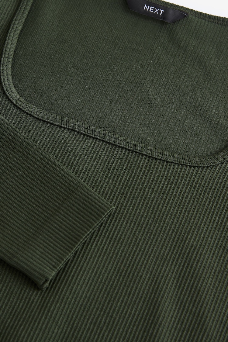 Forest Green Scoop Ribbed Long Sleeve Top - Image 3 of 3