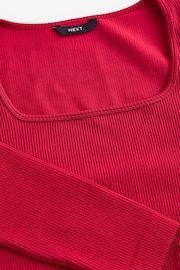 Red Scoop Ribbed Long Sleeve Top - Image 7 of 7