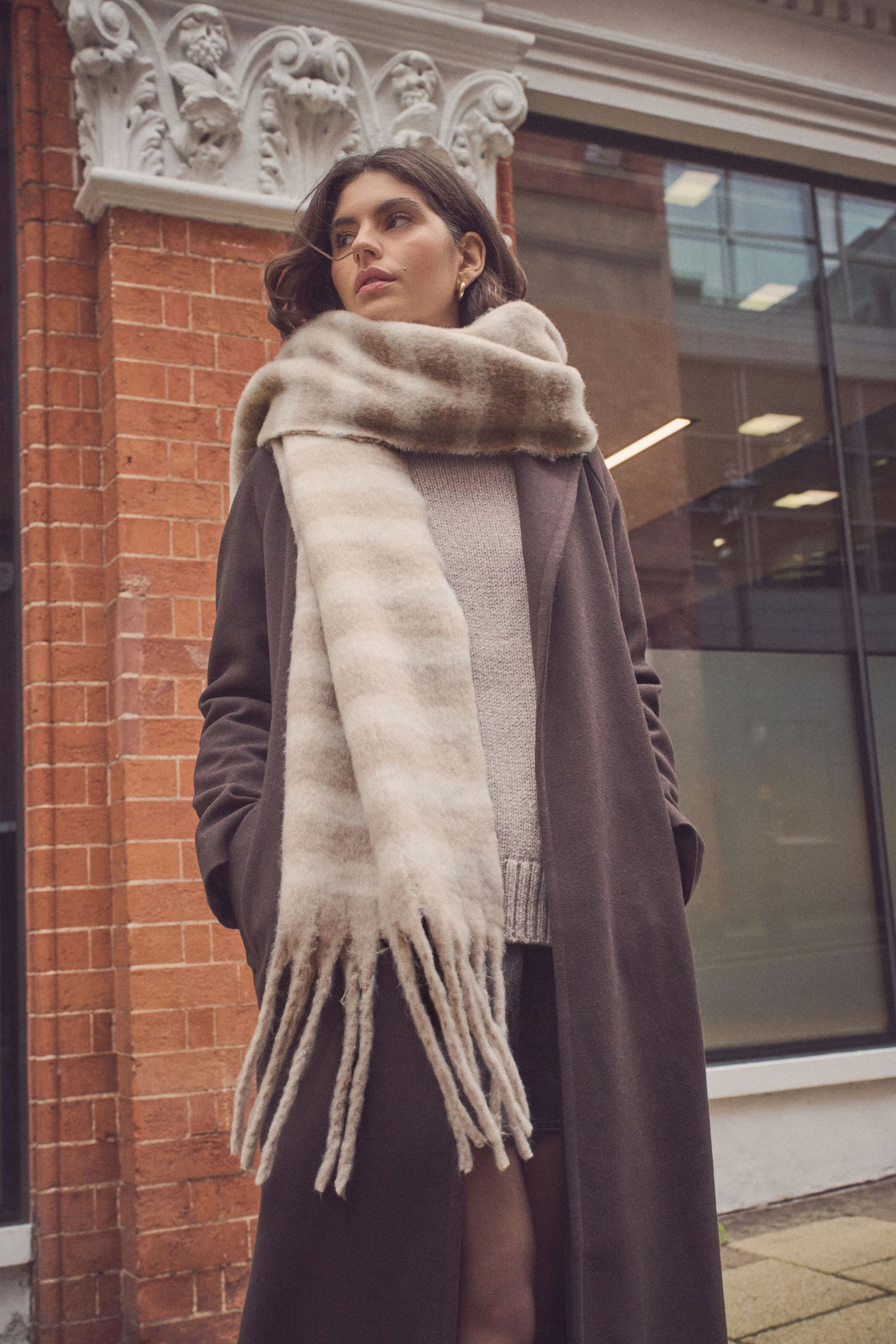 Buy Neutral Stripe Heavyweight Blanket Scarf from the Next UK online shop