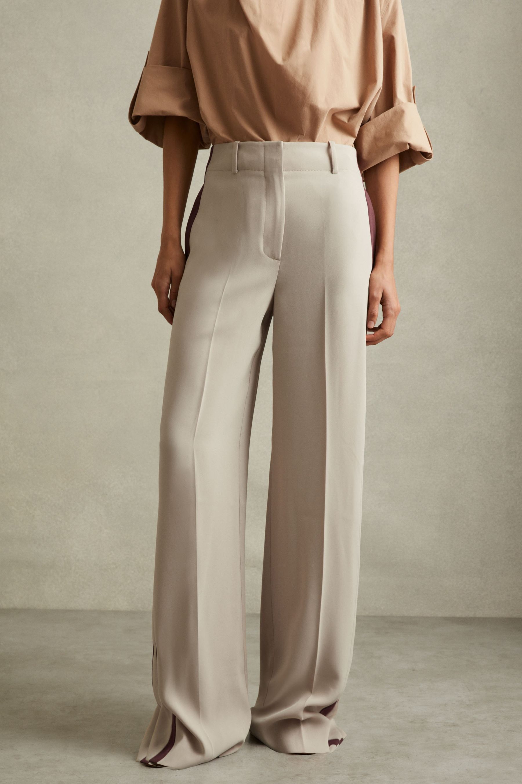 Buy Reiss Stone Isla Side Stripe Wide Leg Trousers from the Next UK online shop
